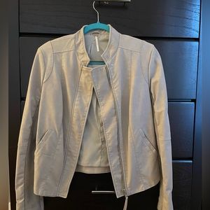 Free People leather motorcycle jacket — pale pink